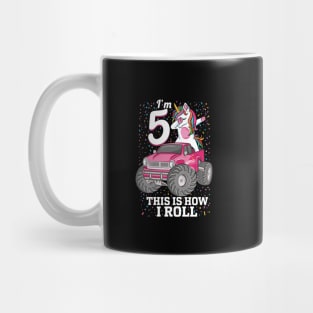 5 years Old kids 5th Birthday Dabbing unicorn Monster Truck Mug